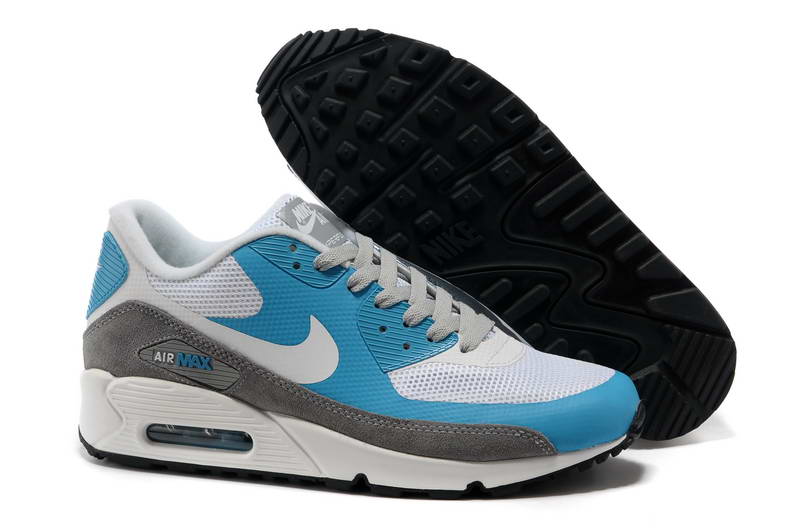 Air Max 90 Hyperfuse Fourrure Chaussures Femmes Bleu Blanc Gris